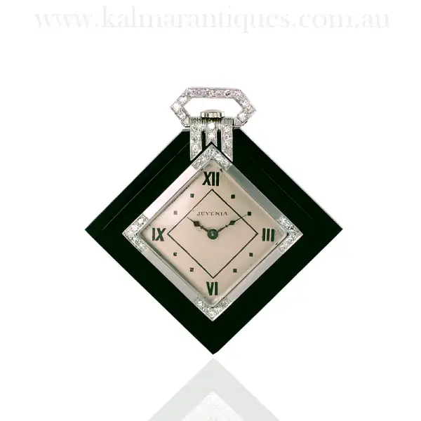 Juvenia Art Deco Onyx & Diamond Pocket Watch